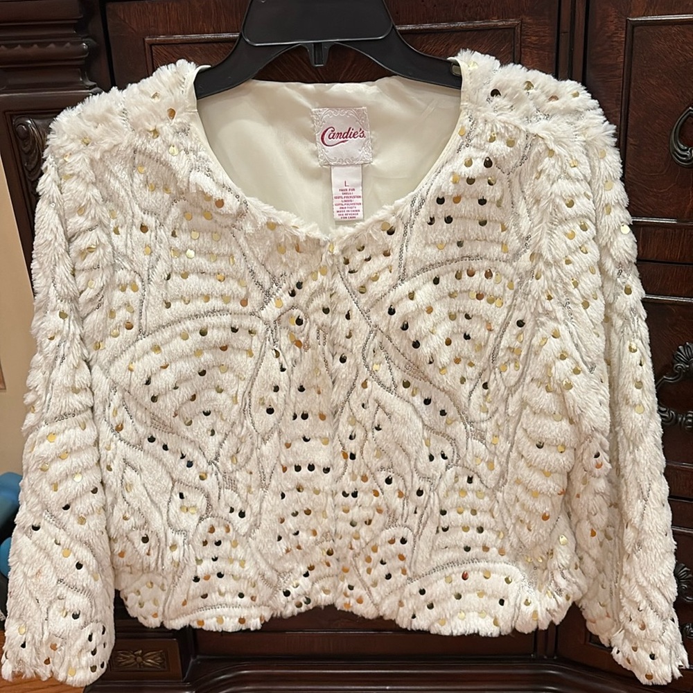 White faux fur cardigan